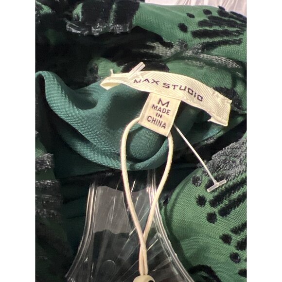 Max Studio Emerald Green & Black Velvet Burnout High Neck Tie Halter Tank Top M - Picture 3 of 8